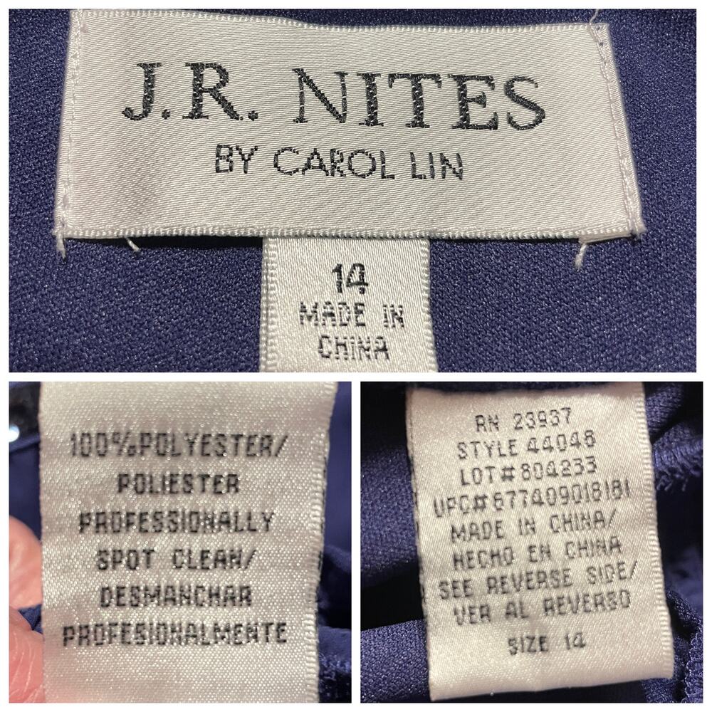 JR Nites by Carol Lin Blue Chiffon Sequin Neck Short Dolman Sleeve Dressy Top 14 - Picture 8 of 9